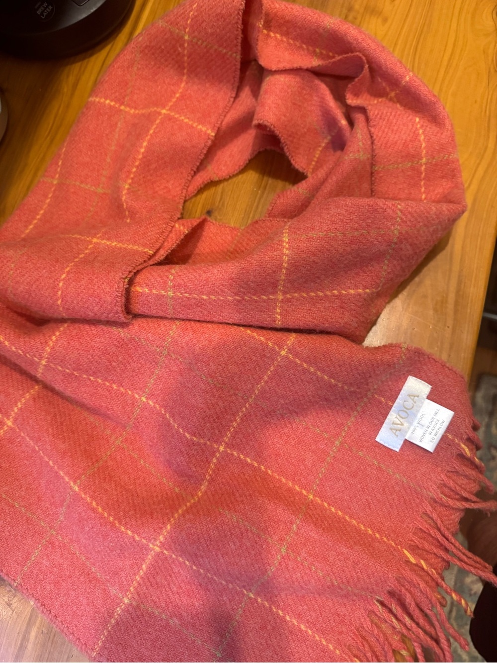 Avoca Coral Plaid Wool Scarf